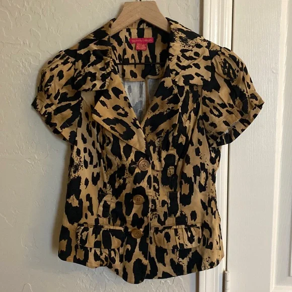 SUNNY LEIGH Animal Print Collar Short Sleeve Blazer/Blouse Size Small - Picture 2 of 10